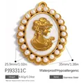 Pendaglio cameo vintage in acciaio inossidabile con perle placcato oro 18k per gioielli - Pj93311c (oro Bianco Puro)