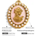 Ciondolo cammeo vintage in acciaio inossidabile con smalto rosa e intarsio di perle - Pj93311d (polvere D'oro)