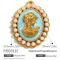 Pendaglio vintage in acciaio inossidabile con ritratto di donna, smalto blu e perle - Pj93311e (blu Dorato)