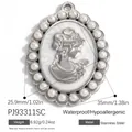 Elegante ciondolo cammeo retrò in acciaio inossidabile con bordo di perle per gioielli - Pj93311sc (bianco Acciaio)
