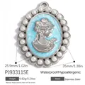 Elegante ciondolo cammeo vintage in acciaio inossidabile con smalto azzurro e perle - Pj93311se (blu Acciaio)