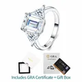 Anello in argento 925 con moissanite taglio smeraldo, certificato GRA e confezione - R17445 Ottagono (4CT) + Certificato GRA + Scatola a Cassetto