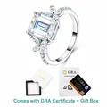 Elegante anello in argento sterling S925 con moissanite taglio smeraldo e report GRA - R17478 Ottagono (4CT) + Certificato GRA + Scatola a Cassetto