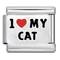 Stainless steel Italian charm link with I Love My Cat design for DIY bracelets - Mk-2914