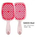 Portable transparent pink glitter grid detangling hair brush for scalp massage and styling - Transparent Red Bag