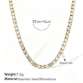 Collier tennis en acier inoxydable doré avec strass 3mm, longueur 37cm plus 5cm - Collier Or