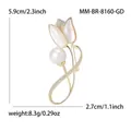 Elegant tulip flower brooch with white shell petals and pearl, dimension 5.9x2.7cm - Gold 8160-gd
