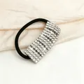 Elegant black elastic hair tie featuring a rectangle of sparkling clear rhinestones for women - Silver B3126