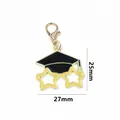 Graduation cap charm pendant with lobster clasp and star details, size 25x27mm charm - Sg-t4-32-ab1-02 [2.5g/piece]
