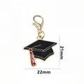 Black graduation cap enamel pendant with gold lobster clasp, 22mm x 21mm size display - Sg-h1-01-ab1-02 [1.5g/piece]