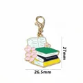 Stack of books enamel charm with pink cherry blossoms and 27x26.5mm dimension scale - Sg-z5-17-ab1-02 [2.8g/piece]