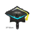 Ballon en aluminium en forme de toque de diplômé noir avec gland jaune, 37x35 cm - Style de Toque de Diplôme Bleu