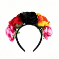 Halloween floral headband with multi-colored artificial roses for cosplay and party decor - Black Red Orange Yellow and Pink