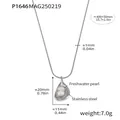 Stainless steel necklace with freshwater pearl pendant and exact dimensions info - Water Drop Pendant (P1646) / 40+5cm / Steel