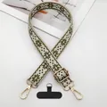 Ethnic jacquard wide shoulder strap for bags with adjustable length and gold hardware - Beige Army Green / Silver Hook