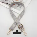 Adjustable ethnic style jacquard wide shoulder strap in purple and white with gold clips - Beige Base Light Purple / Silver Hook