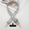 Light blue ethnic jacquard wide adjustable strap with gold buckles and phone patch - Light Blue With Beige Base / Silver Hook