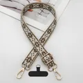 Ethnic jacquard wide shoulder strap with phone tether patch for crossbody bag accessories - Brown Base / Silver Hook