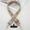 Adjustable ethnic style jacquard wide shoulder strap in tan with gold buckles and clips - Cream Apricot / Silver Hook
