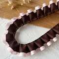 Schokoladenbraunes und rosa zweilagiges plissiertes Ripsband für DIY-Haarhandwerk - Ein Meter (Breite 2.5CM) / Kaffee-Rosa