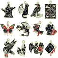Lot de breloques en émail Halloween gothique avec corbeau, chat et dragon pour bijoux - Série Punk Dark Halloween (SN1770) / 12 Pièces / Or