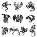 Breloques en émail de dragon style gothique noir et blanc pour la création de bijoux. - Assortiment de Dragon Volant (SN1778) / 10 Pièces / Argent