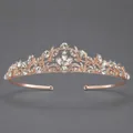 Elegant rose gold bridal tiara with sparkling crystal rhinestones for wedding banquet - Rose Gold (TS-J2564)