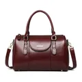 Elegant vintage burgundy oil leather Boston handbag with top handles and shoulder strap - Single Bag / Burgundy