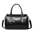 Classic retro black oil leather Boston pillow handbag with gold-tone hardware for women - Single Bag / Black