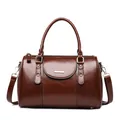 Vintage brown oil wax leather Boston handbag with detachable strap for women - Single Bag / Brown