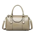 Vintage taupe oily leather Boston pillow handbag with detachable adjustable shoulder strap - Single Bag / Khaki