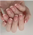 Handmade press-on nails with soft pink blush gradient and elegant white French tips - XS / Handmade / 10-Piece Set + Toolkit / Pink Blush