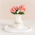 Handmade crochet pink carnation flowers in a white knitted vase tabletop ornament - Pink Carnation