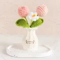 Exquisite handmade crochet tulip potted plant with pink flowers and a soft white vase - Pink Tulip