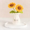Handmade crocheted sunflower potted plant with white vase for home desktop decor - Daisy Yellow
