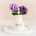 Handmade crochet purple flower potted plant in a white knitted vase on a display tray - Carnation Purple