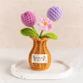 Handmade crochet tulip flower pot in brown knitted vase with 'Handmade with Love' tag - Tulip Purple