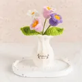 Handmade crochet tulip flower in white knitted vase, pink and purple blooms - Pink Lily of the Valley