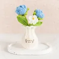 Handcrafted crochet blue rose and daisy potted plant in a white knitted vase. - Rose Blue