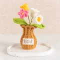 Vibrant handmade crochet tulip flower pot in a brown knitted vase for home decor - White Lily of the Valley