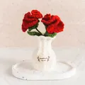 Beautiful handmade red crochet flower plant in a white knit vase desk ornament - Carnation Red