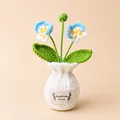 Handmade crochet pansy in a white pot, blue and white petals, cute desktop floral ornament - Phalaenopsis Blue