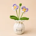 Handmade crochet pansy potted flower ornament with cream knit vase for home desktop decor - Phalaenopsis Orchid Purple