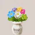 Colorful handmade crochet flower potted plant in a white vase for desktop decoration - Forget-Me-Not - Colorful