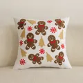 Funda de cojín navideña con hombres de jengibre bordados para decoración de hogar - Pan De Jengibre Y Árbol / 45x45cm (Solo Funda)