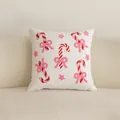 Elegante funda de cojín navideña con bastones de caramelo y estrellas bordados en rosa - Barritas de caramelo de Navidad / 45x45cm (Solo Funda)
