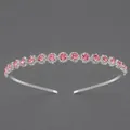 Silver-plated headband with round pink rhinestones and clear crystal clusters - Minimalist Gentle Style (TS-J2817SPINK) / Pink