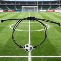 Minimalist adjustable black braided rope bracelet with soccer ball charm for fans - Metal Football Flat Knot Style (BN-0110)