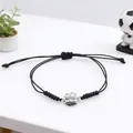 Minimalist adjustable black cord bracelet featuring a silver-colored soccer ball charm. - Alloy Football Style (BN-0196)
