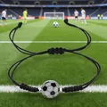 Adjustable black cord bracelet with a soccer ball charm for sports fans - Alloy Football Style 2 (BN-0196)